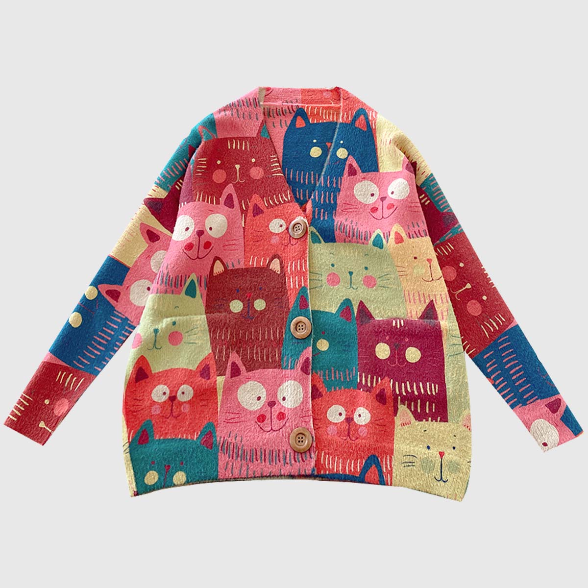 Retro Cartoon Cat Cardigan