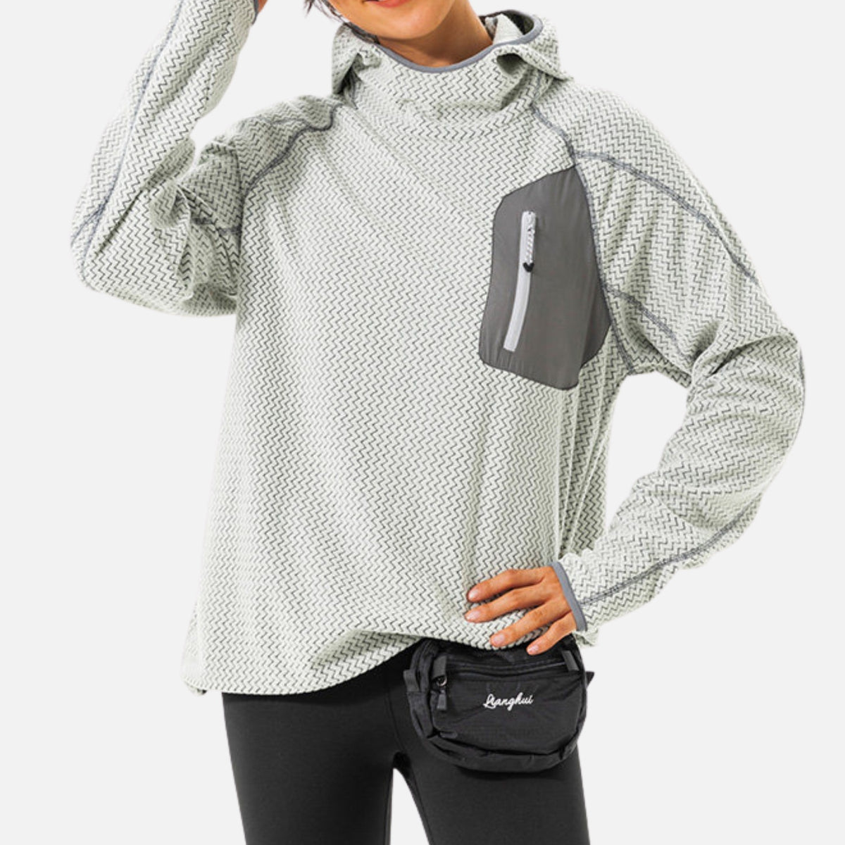 Wave-Textured Fleece Hooded Sweatshirt