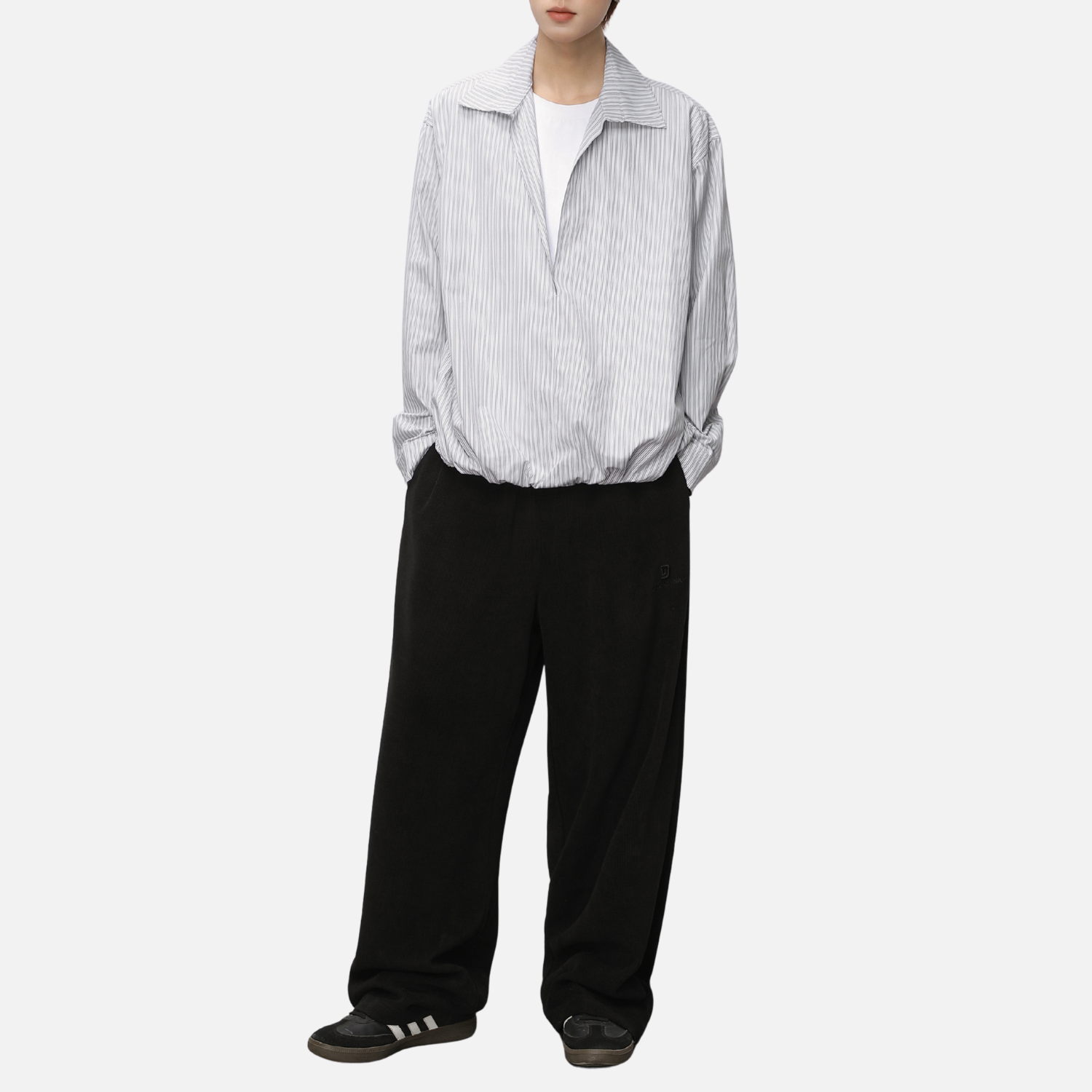 Deep V Faux-Layered Stripe Shirt