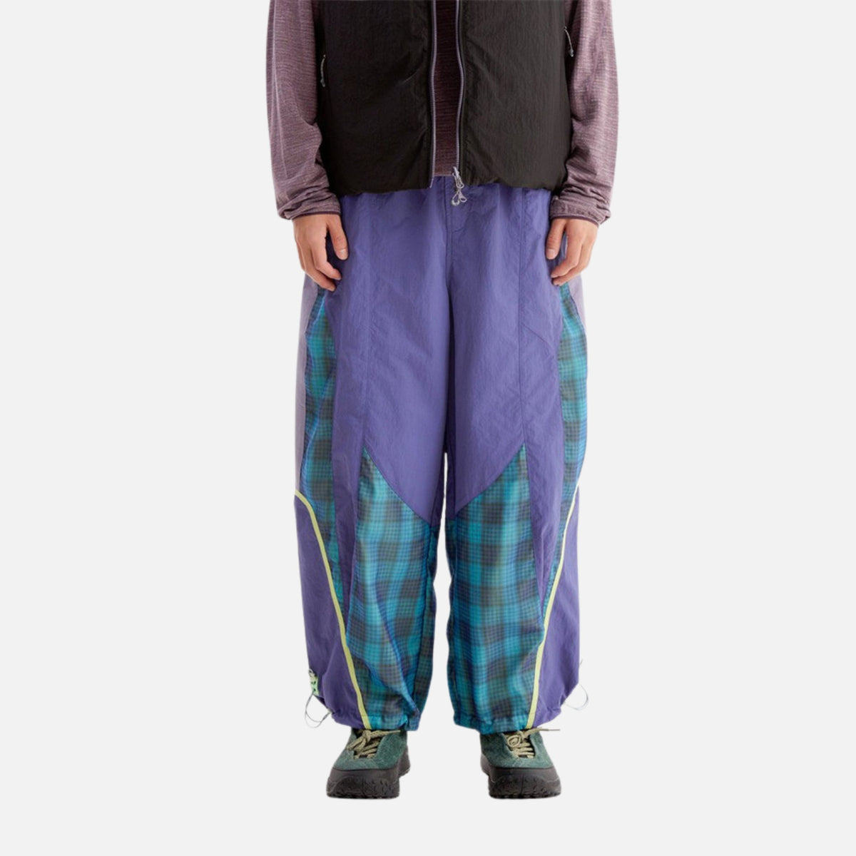 Plaid Colorblock Windproof Parachute Pants