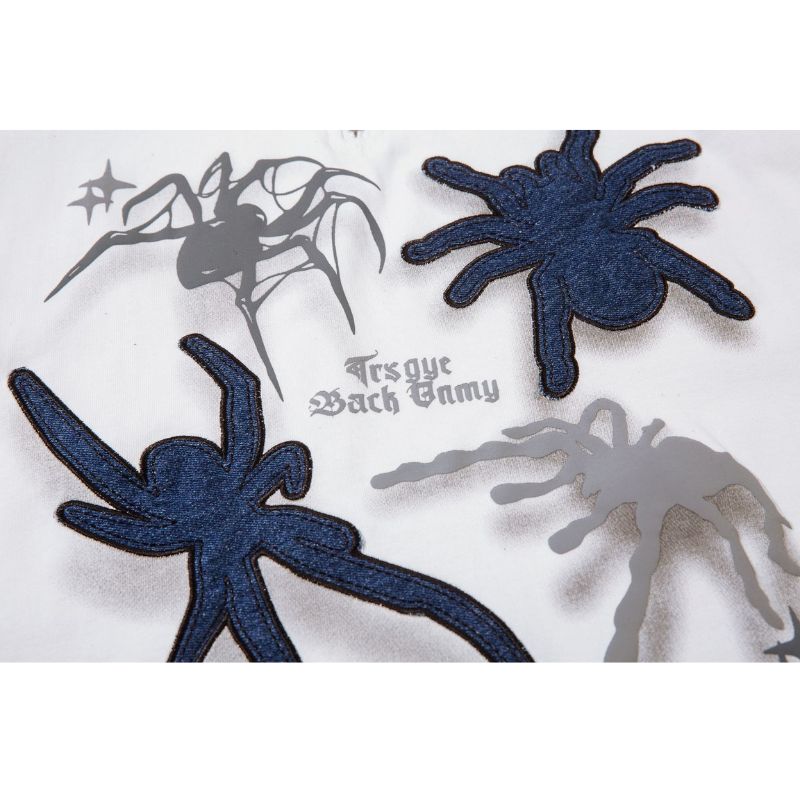 Spider Denim Patch Embroidered Lapel Tee