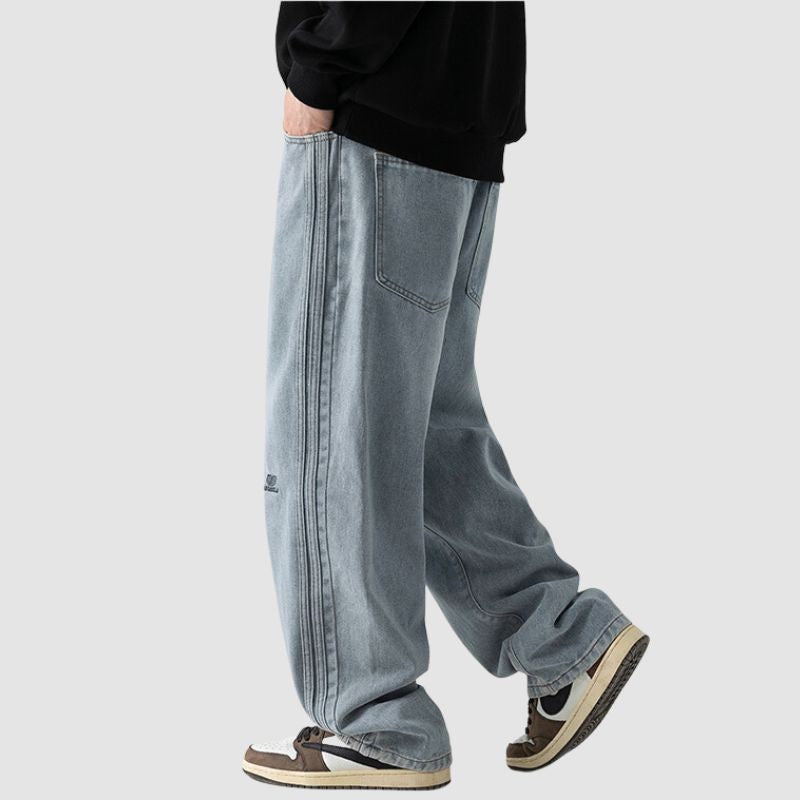 Side Stripe Washed Wide-Leg Jeans