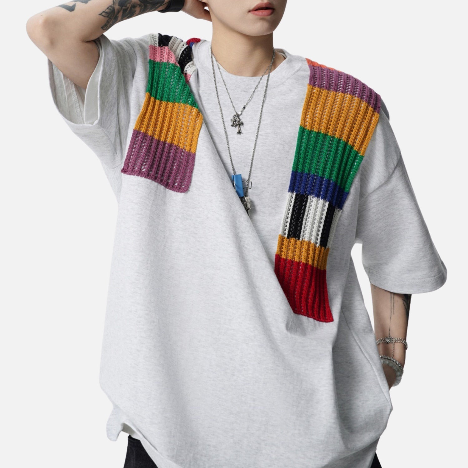 Color Yarn Embellished Colorblock Tee