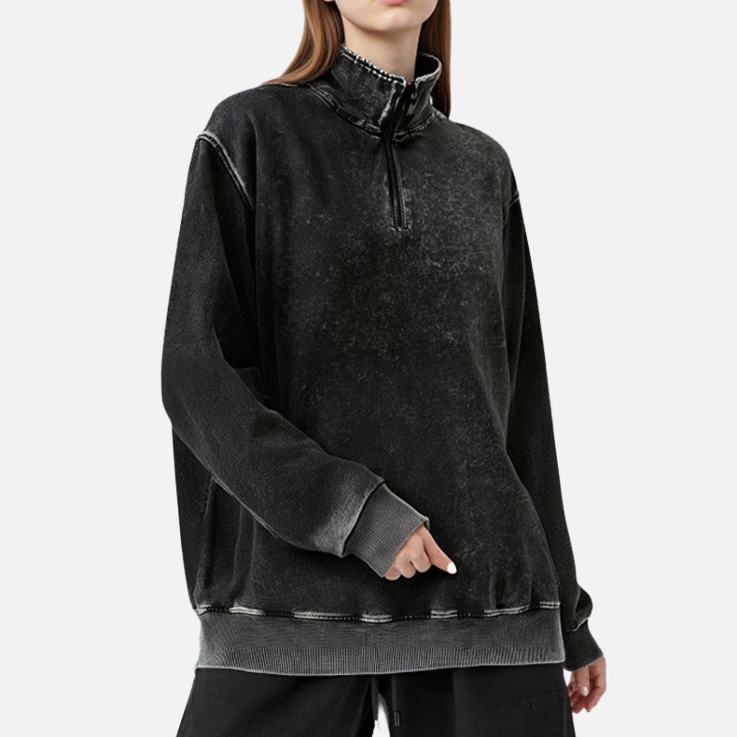 Washed Stand Collar Half-Zip Sweatshirt