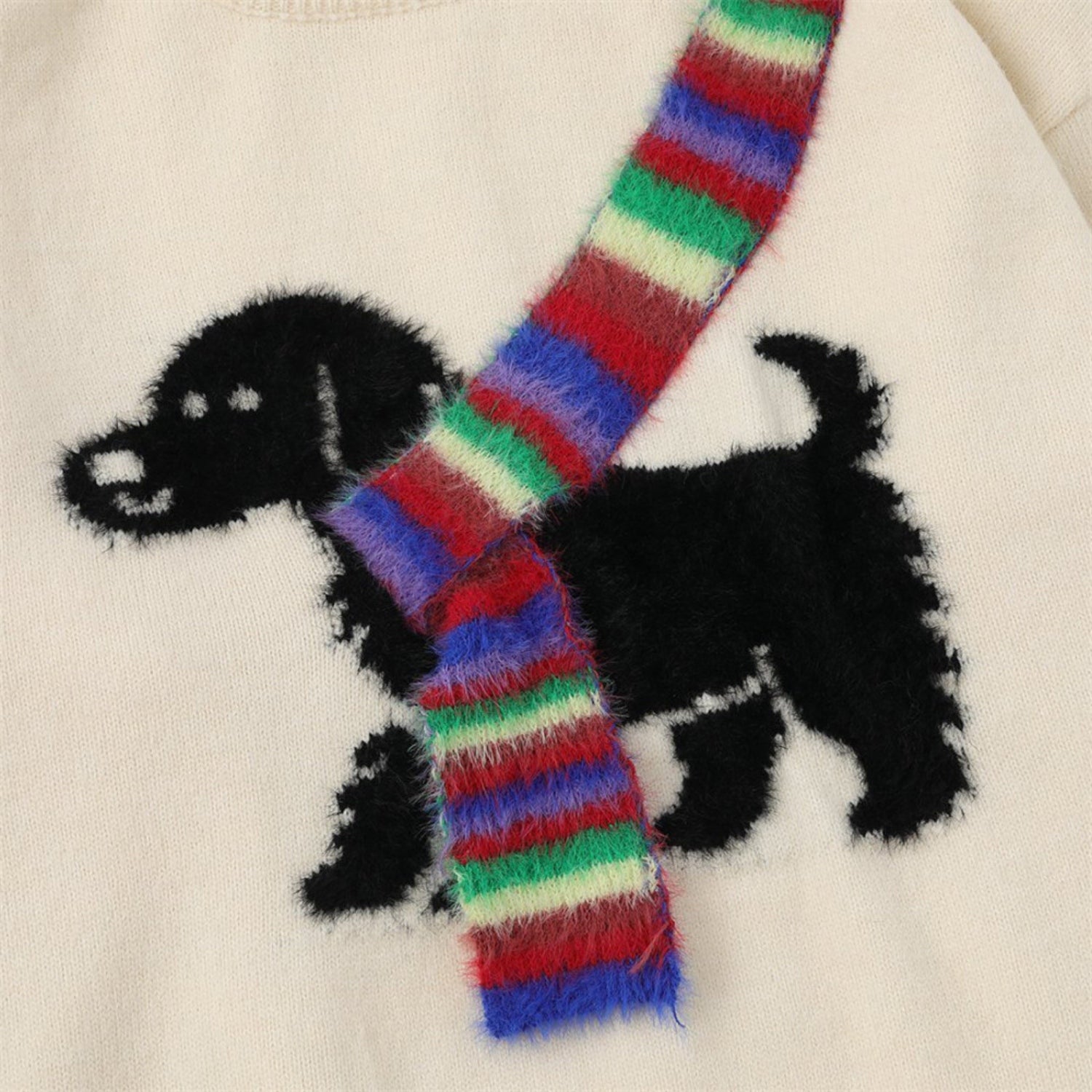Dog Embroidery Colorblock Sweater