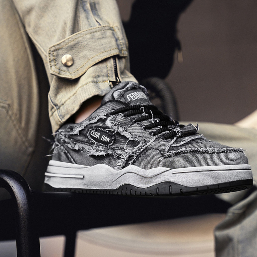 Vintage Washed Denim Skate Sneakers