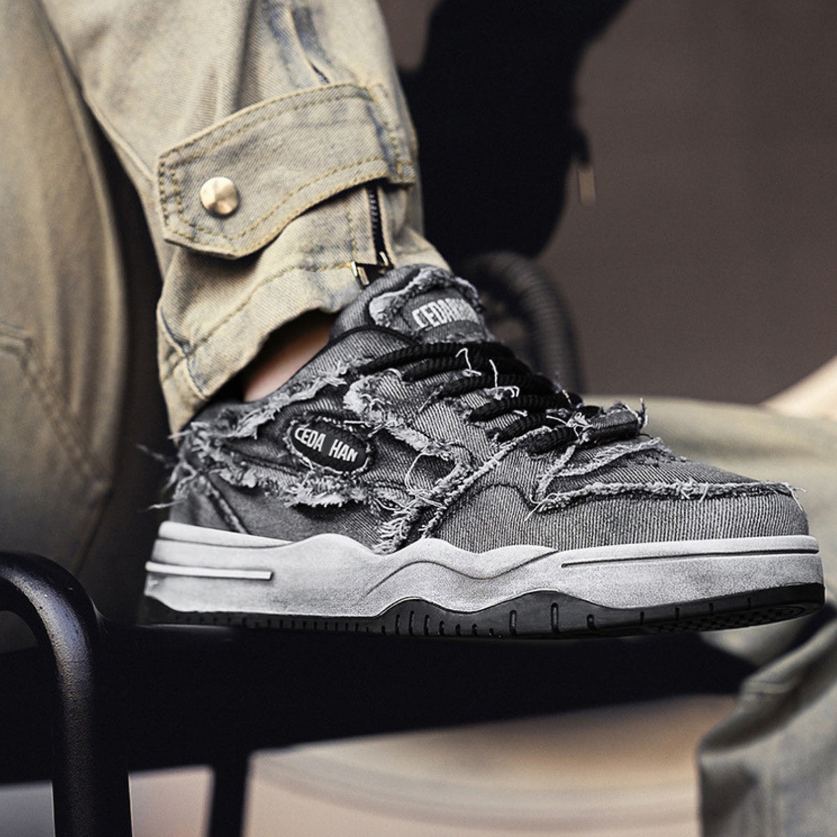 Vintage Washed Denim Skate Sneakers