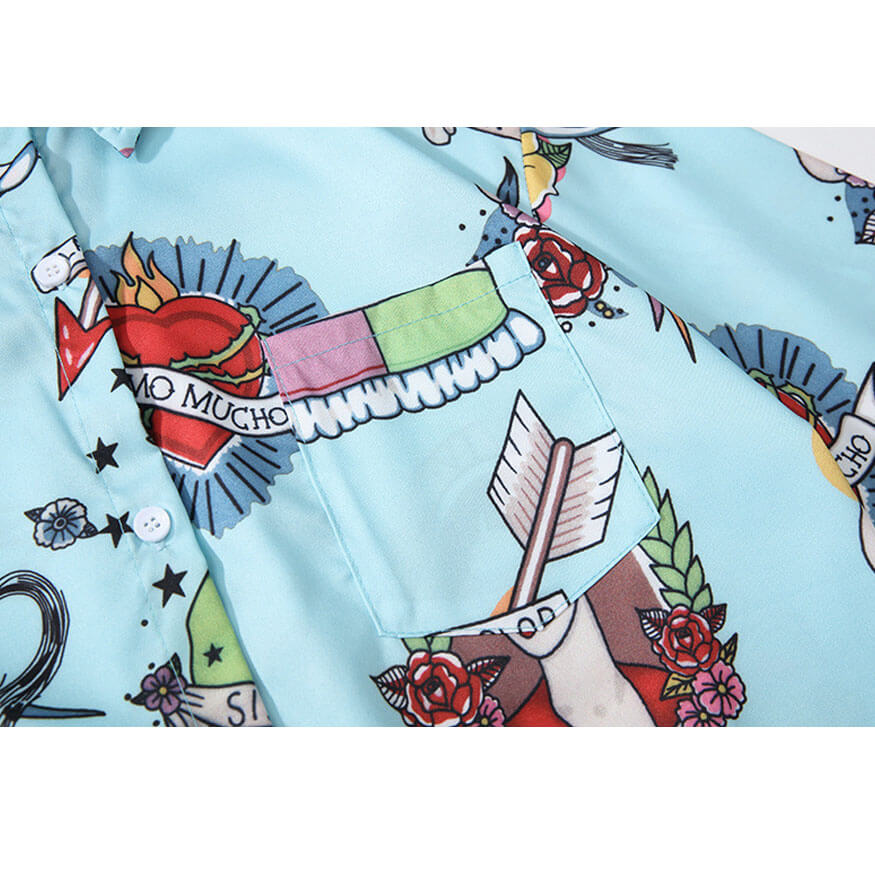 Retro-Cartoon-Charakter-Print-Hemd