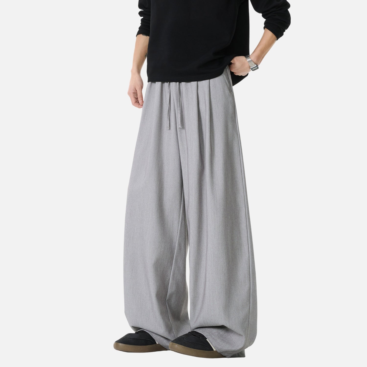 Draped Double-Pleated Casual Pants