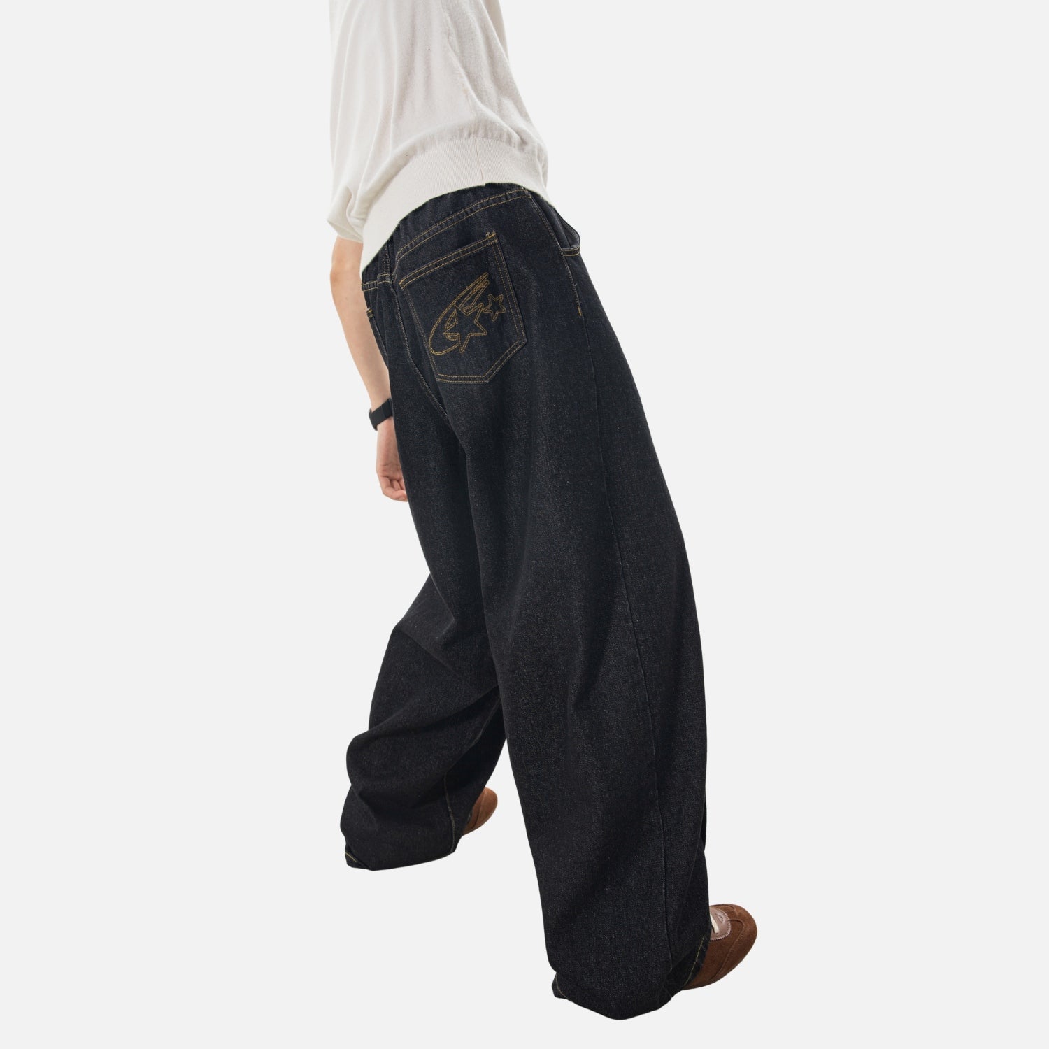 Vintage Contrast-Stitch Straight Jeans