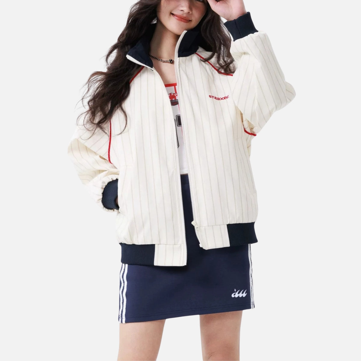Vintage Striped Colorblock Utility Jacket