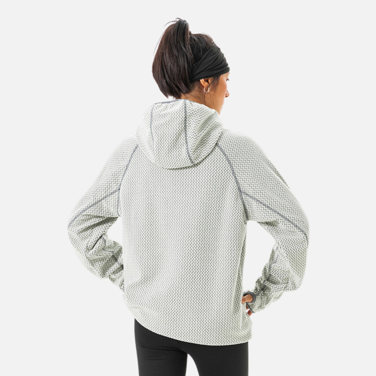 Wave-Textured Fleece Hooded Sweatshirt