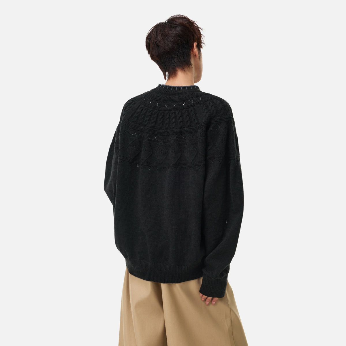 Japanese Vintage Contrast-Collar Cable Knit Sweater