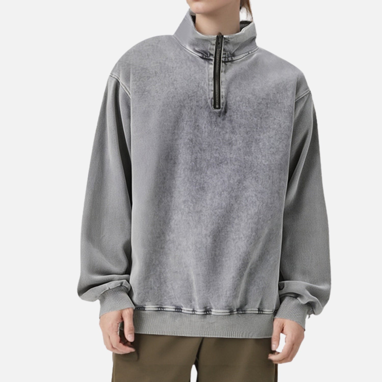 Washed Stand Collar Half-Zip Sweatshirt