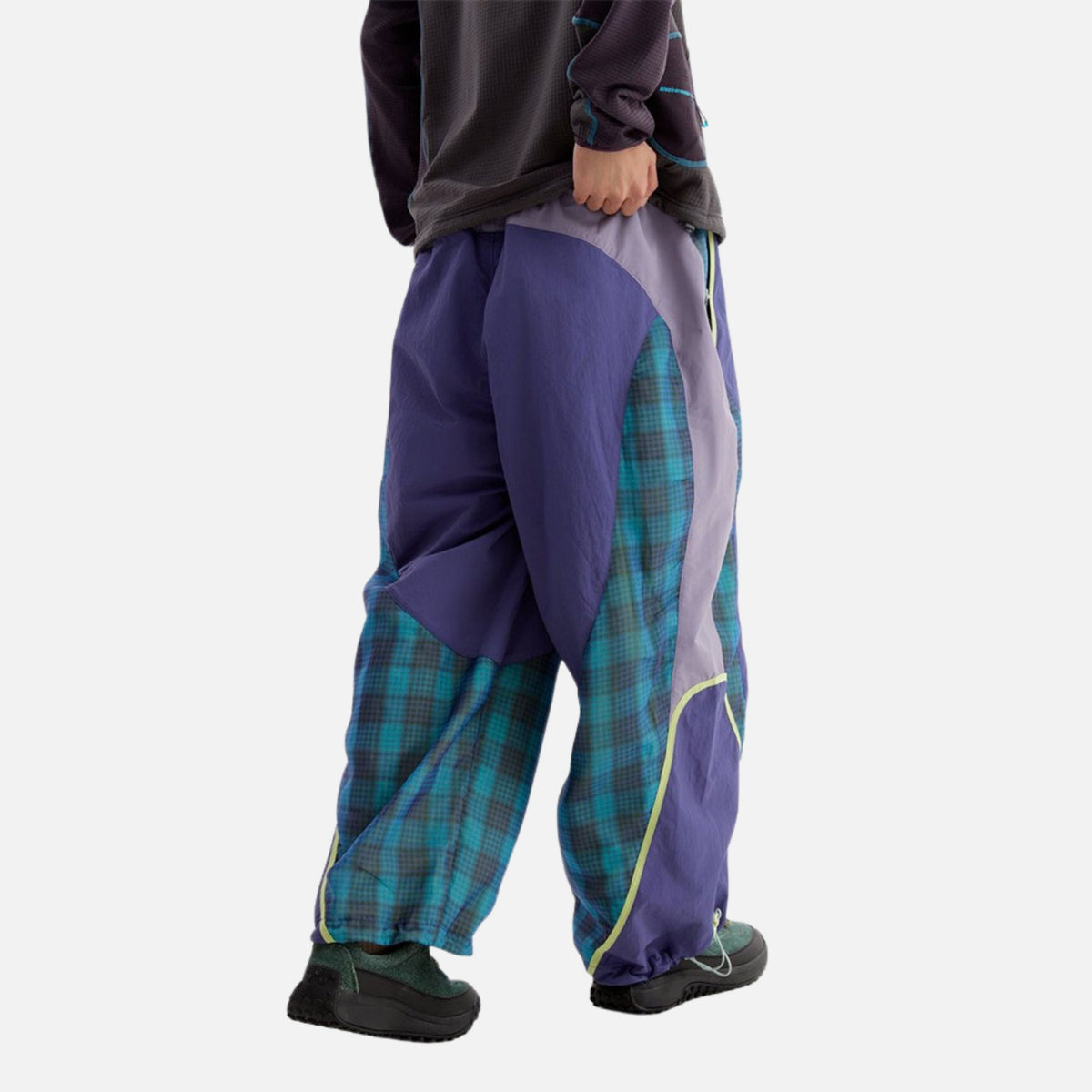 Plaid Colorblock Windproof Parachute Pants