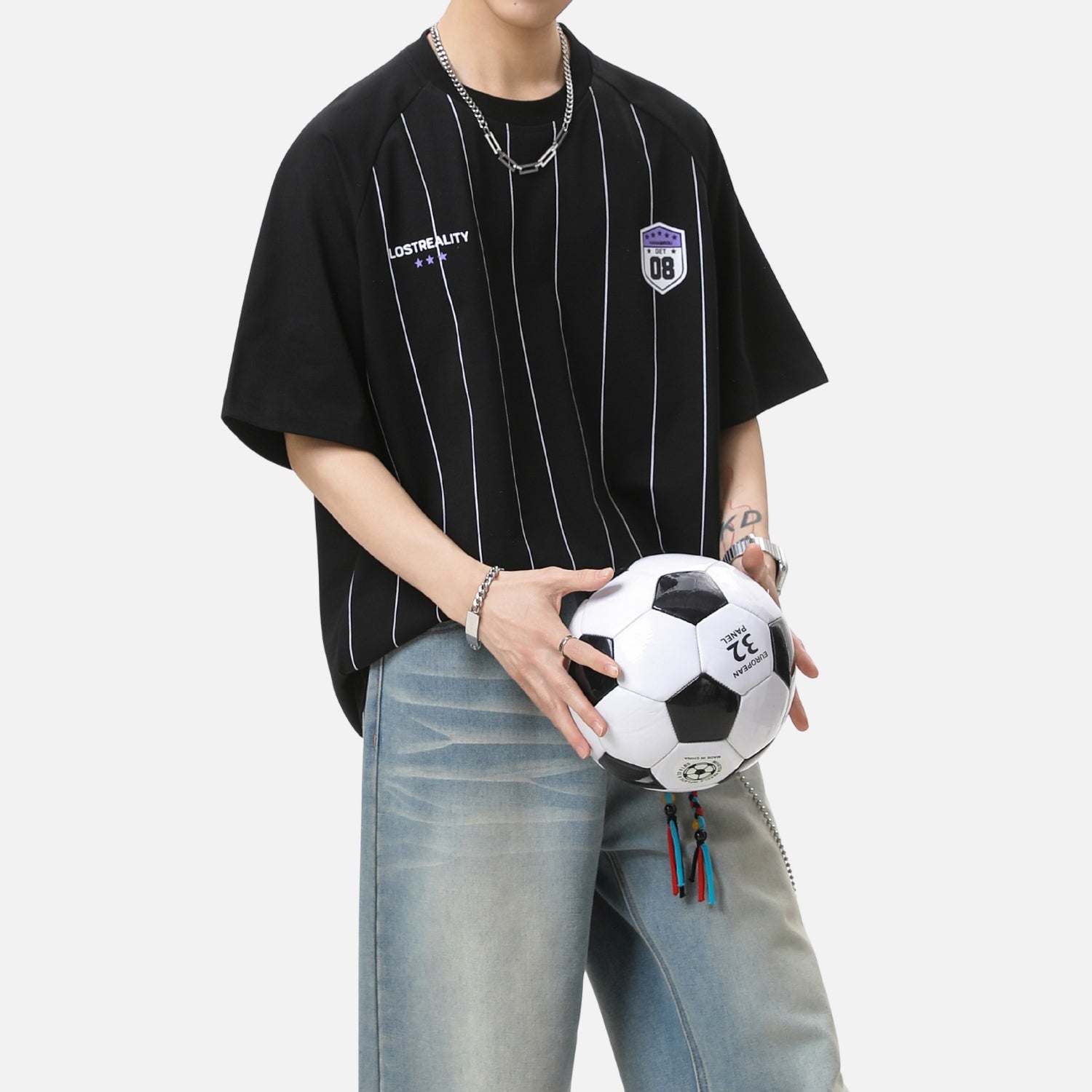 Camiseta Vintage Estampada a Rayas