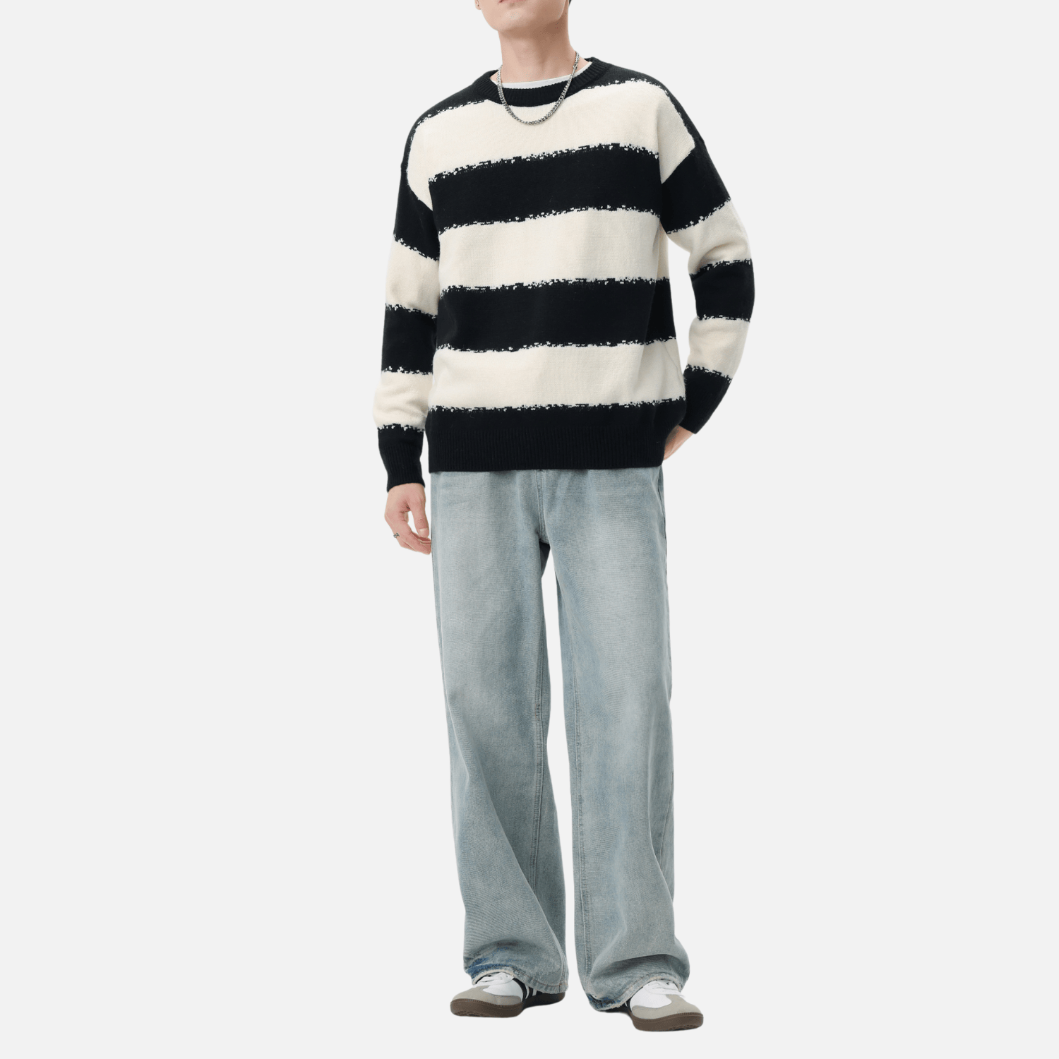 Gestreifter Colorblock-Pullover