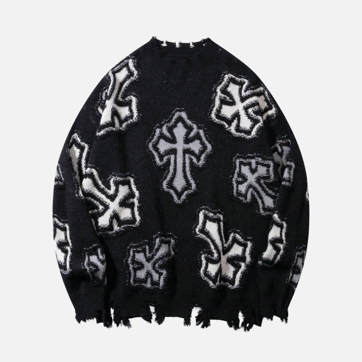 Distressed Cross Graphic Crewneck Sweater