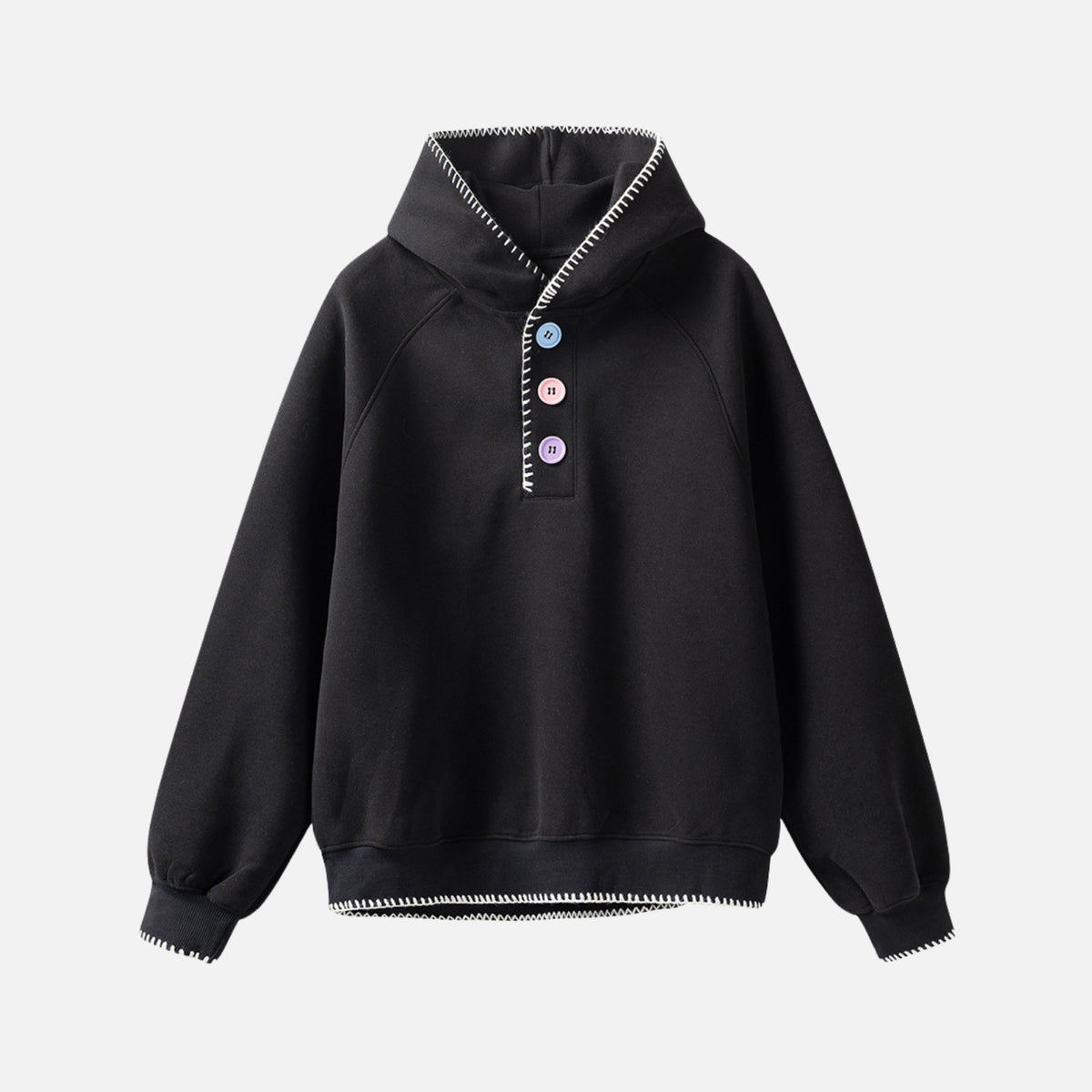Solid Color Color-Button Hoodie