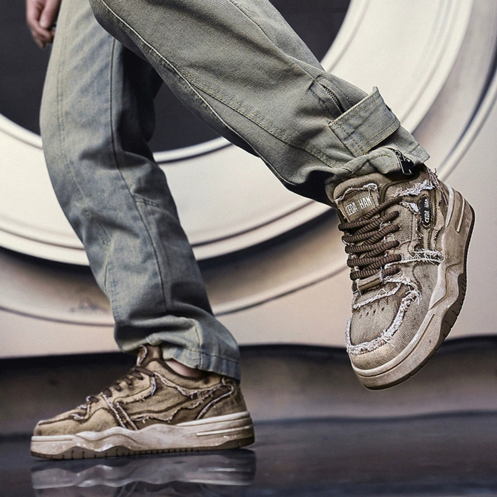 Vintage Washed Denim Skate Sneakers
