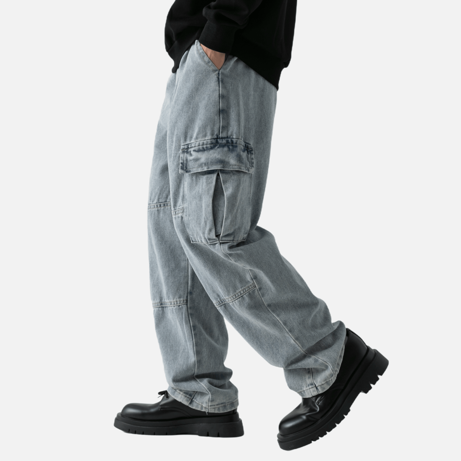 Pocket Patchwork Design Cargo Jeans