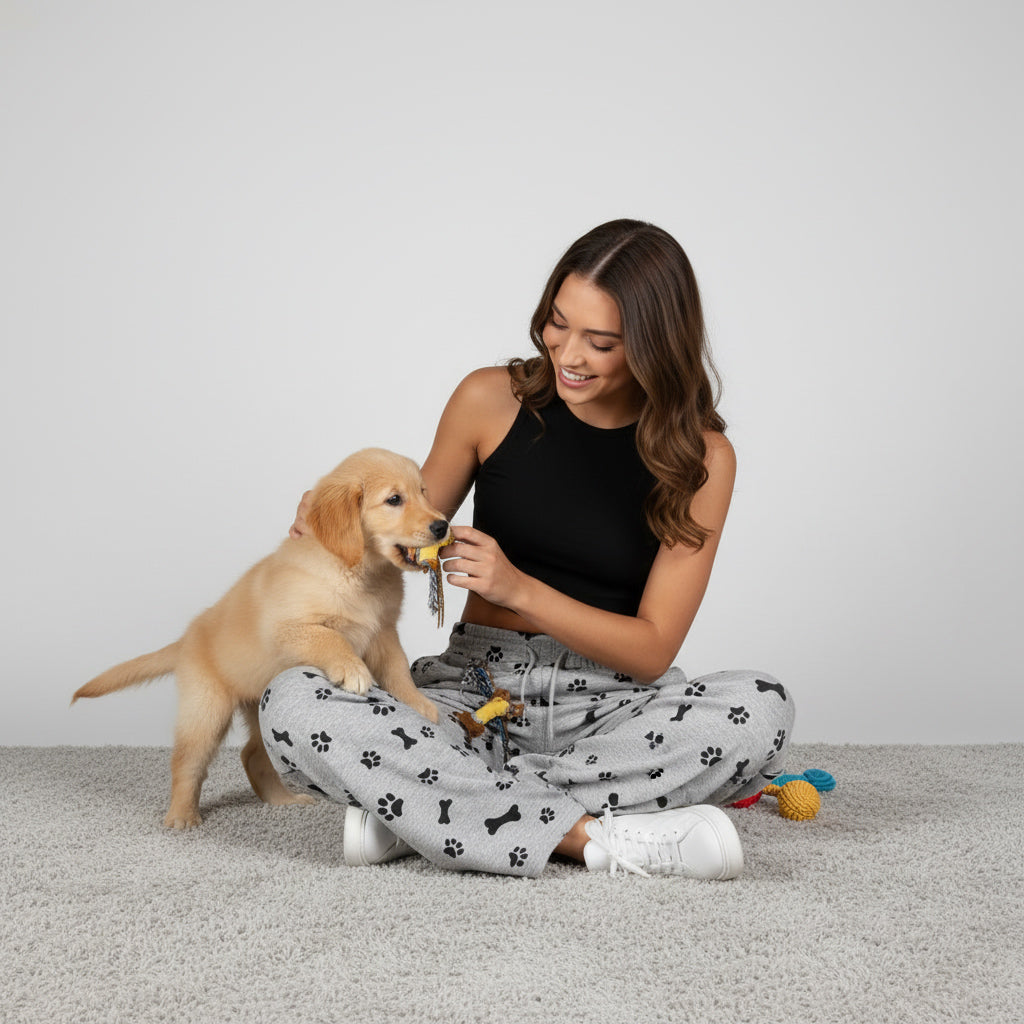 Allover Dog Print Baggy Pants