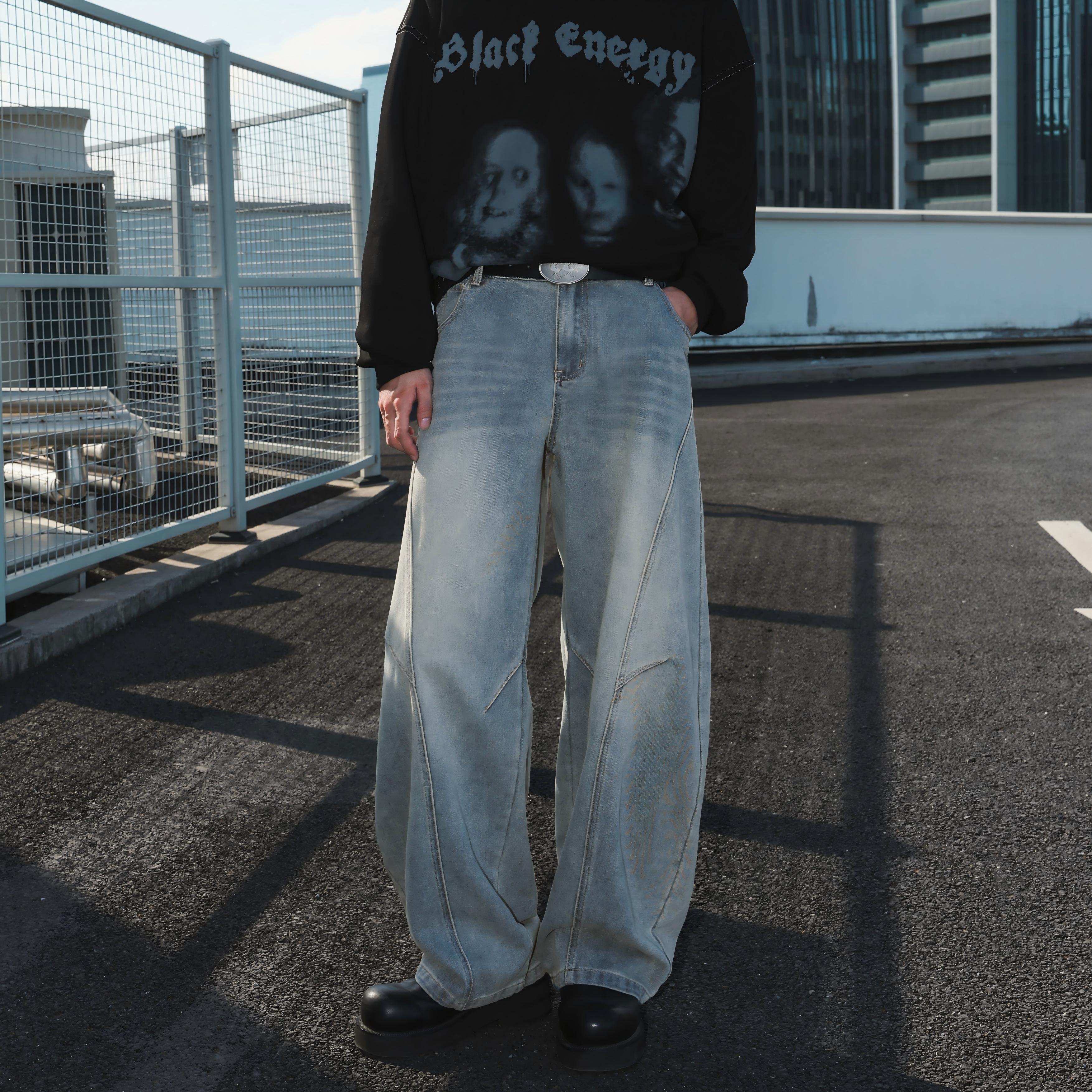 Vintage Washed Panel Baggy Jeans