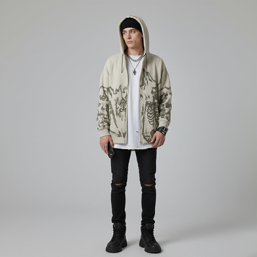 Retro Skull Zip Hoodie