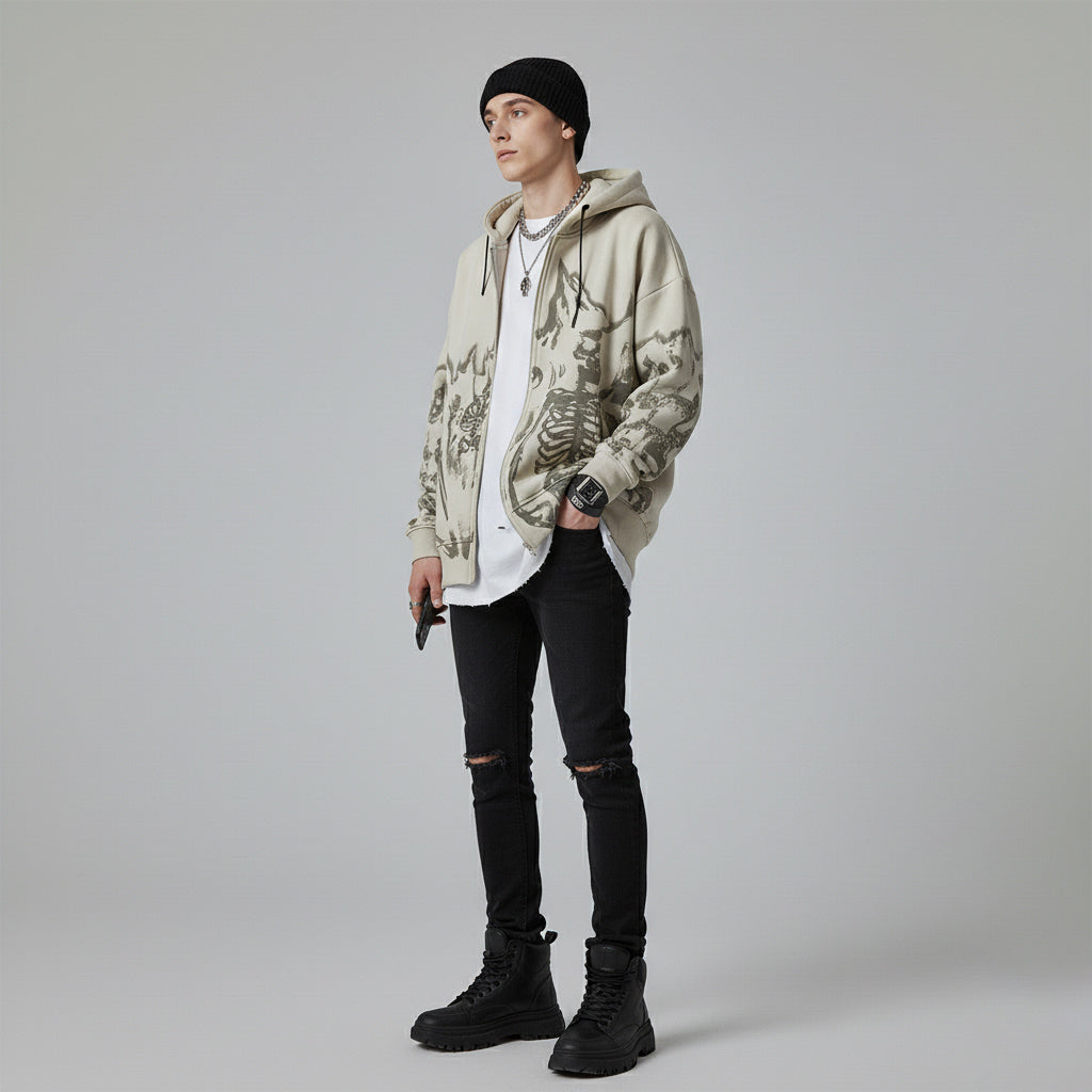 Retro Skull Zip Hoodie