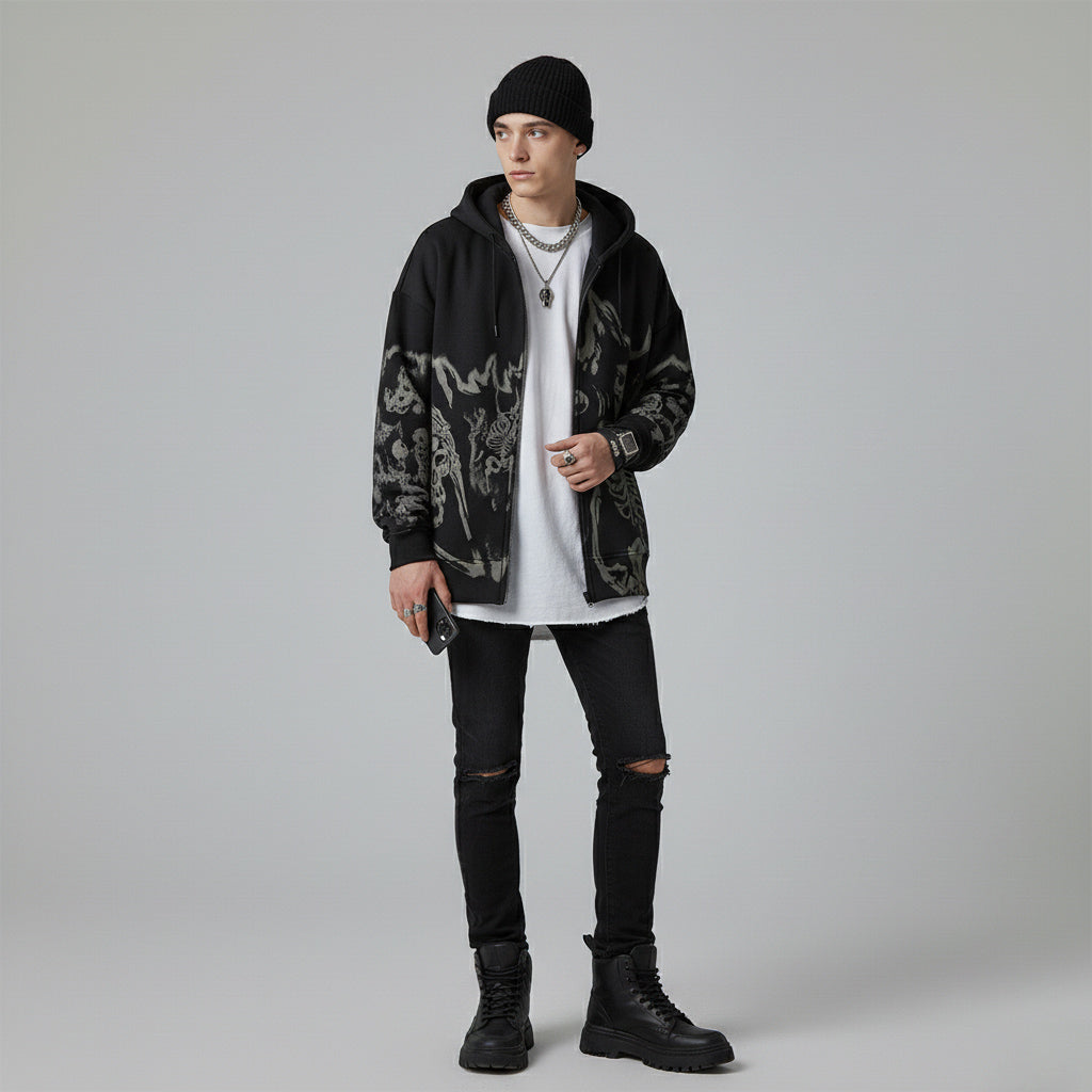 Retro Skull Zip Hoodie