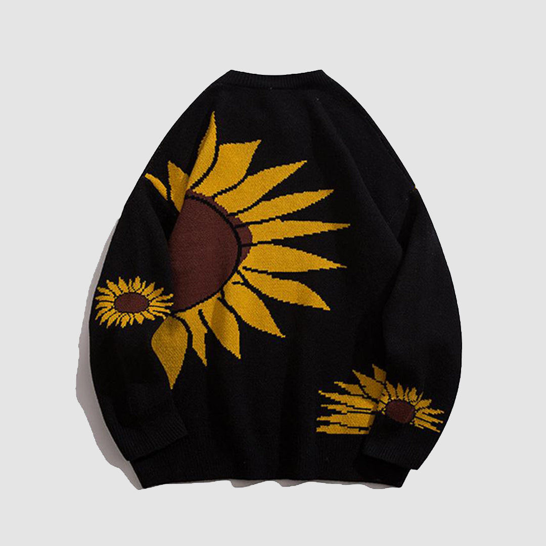 Sunflower Pattern Knitted Sweatshirt