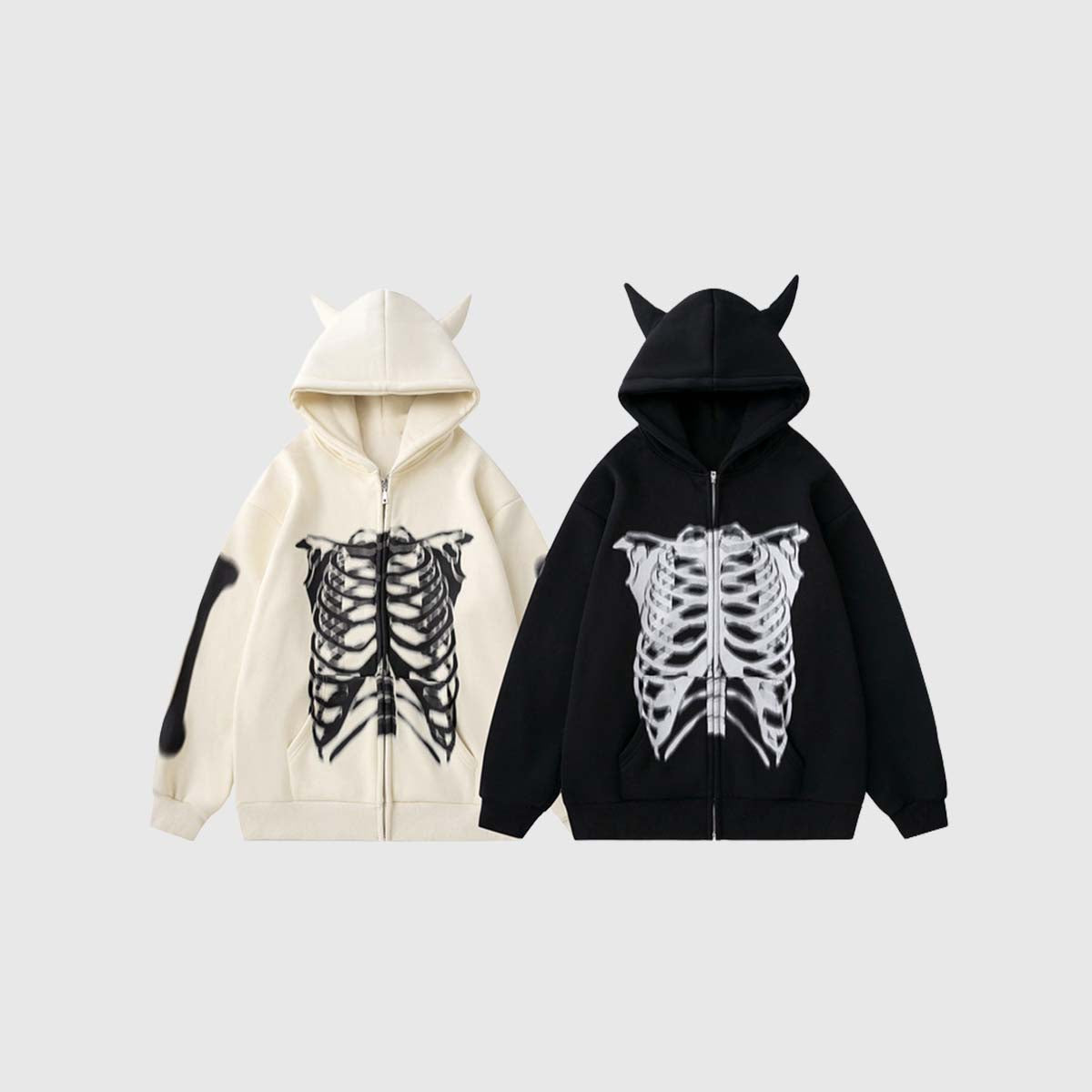 Variety of unisex skeleton print hoodies in different colors