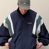 Retro Streetwear Patchwork Stand Collar Jacket