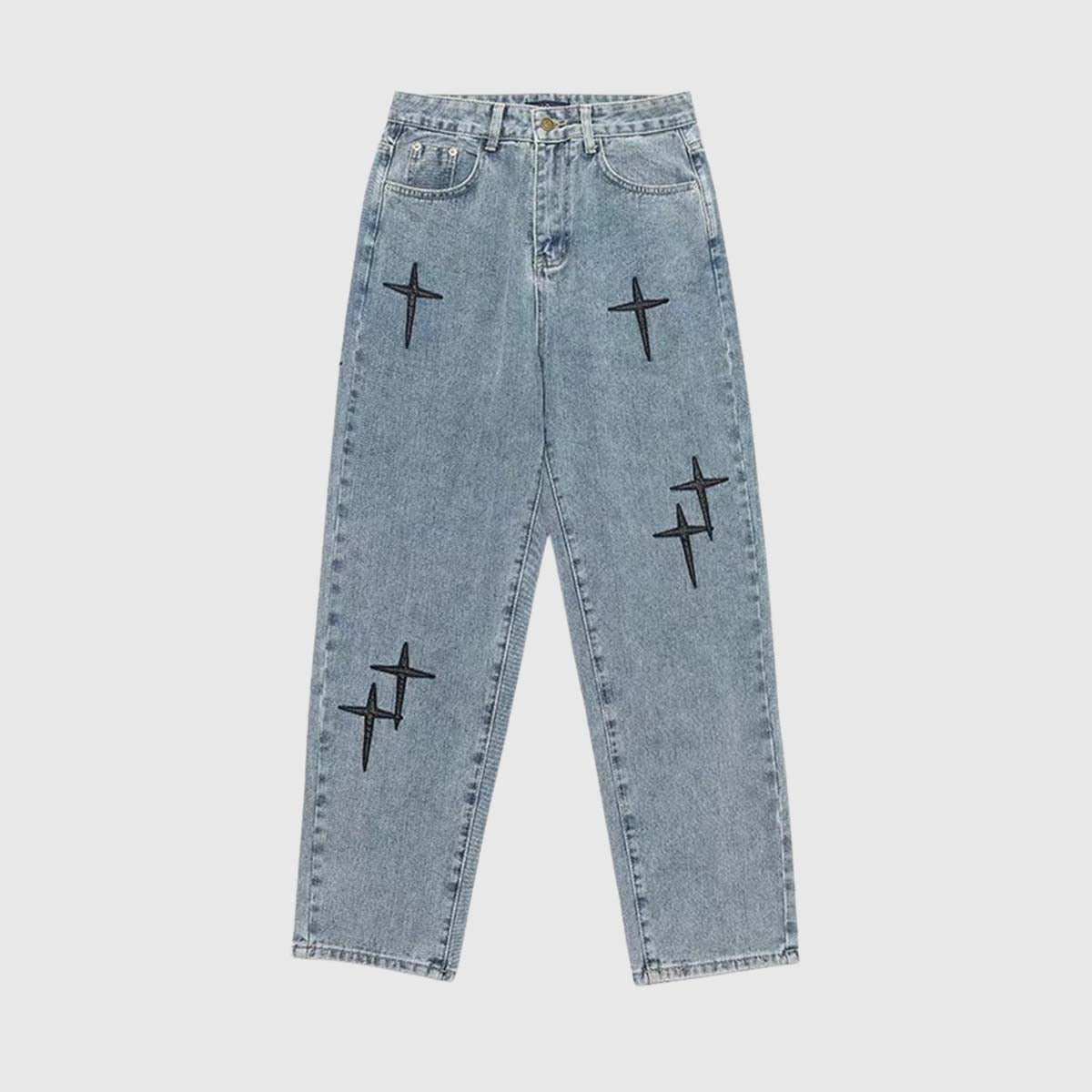 Cross Embroidered Jeans