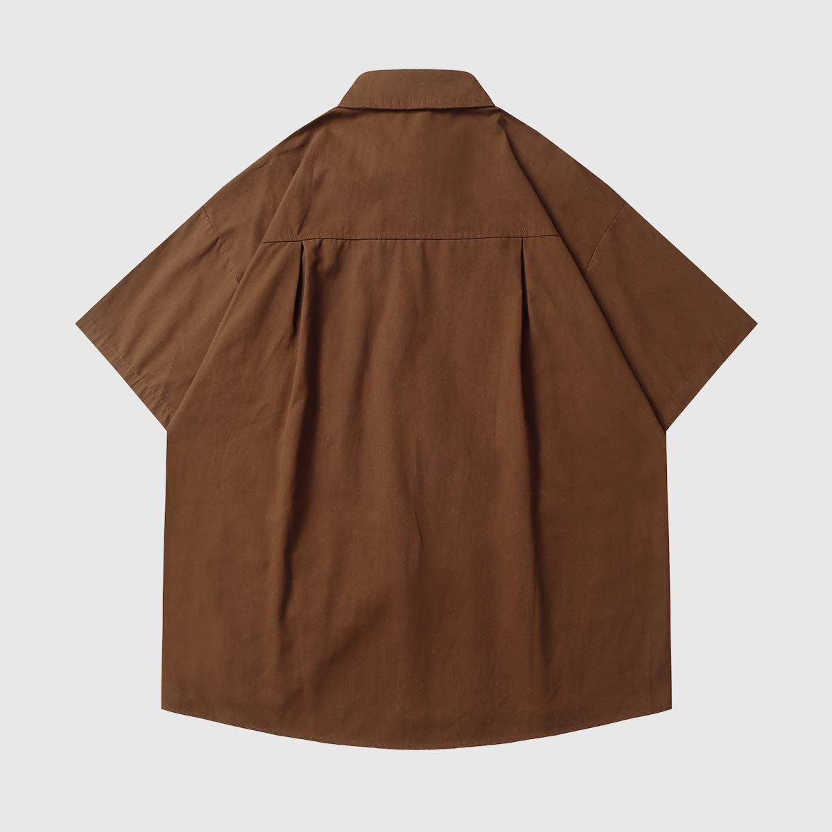 Back view of the brown unisex embroidered cat short sleeve shirt in brown
