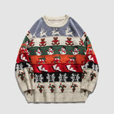 Vintage Color Block Snowman Pattern Knit Sweater