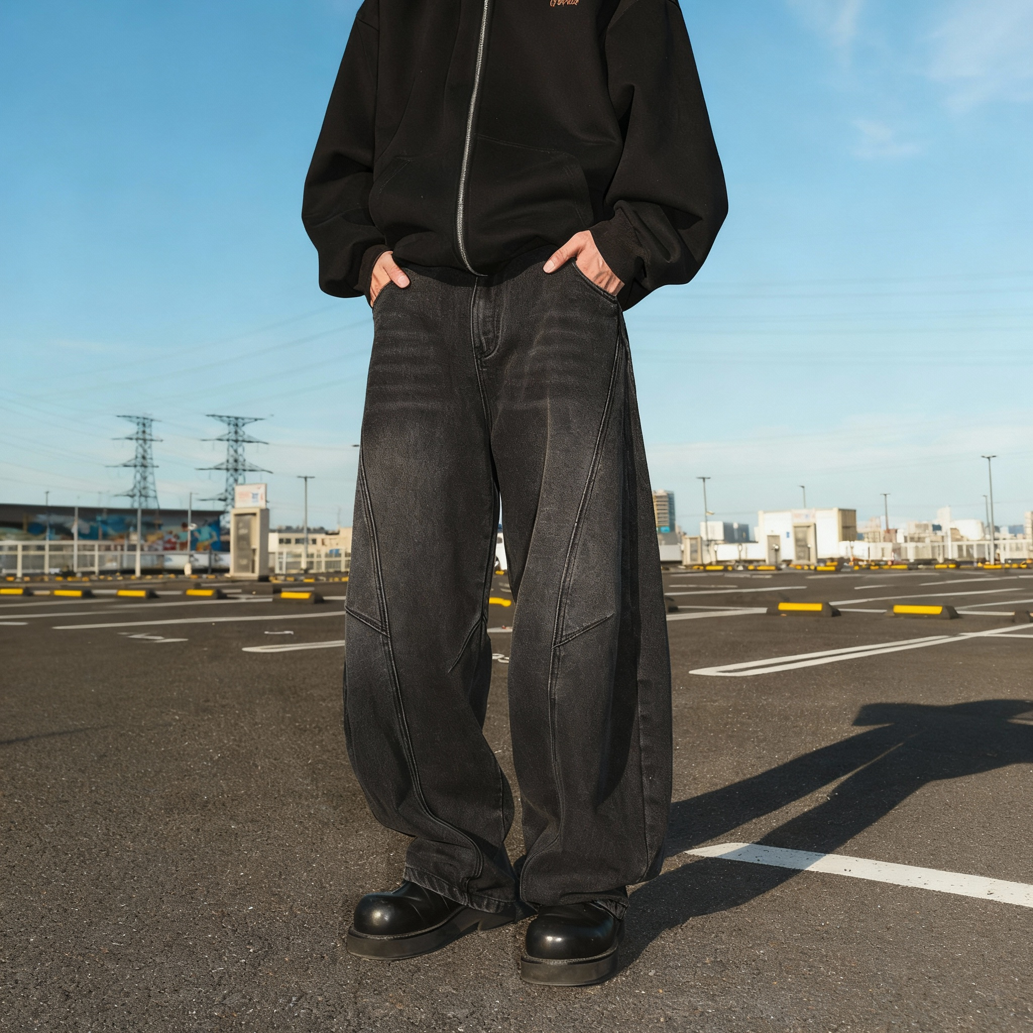 Vintage Washed Panel Baggy Jeans