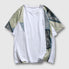 Front view of unisex's retro patchwork kimono style shirt in white