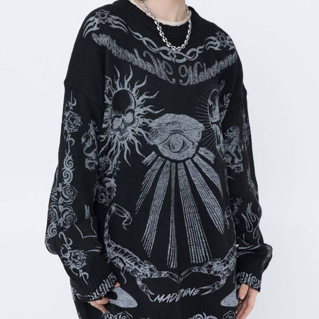 Skull Pattern Distressed Sweater