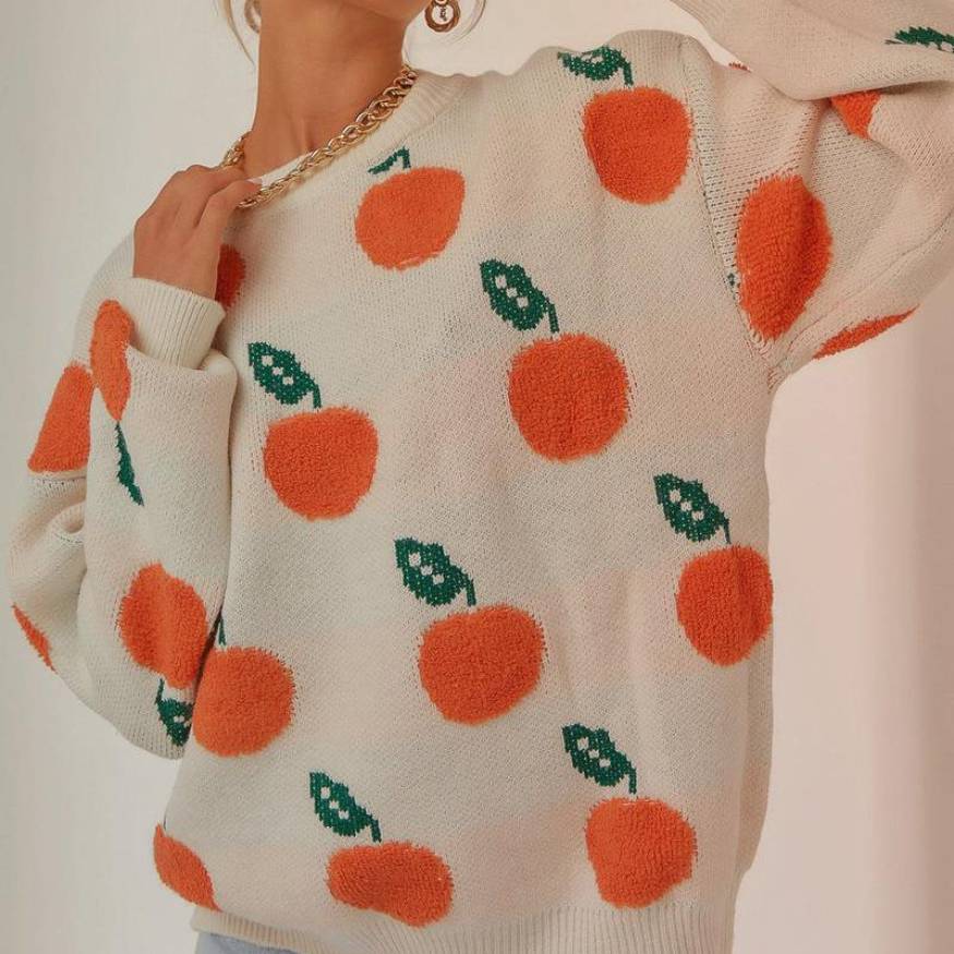 Cute Orange Pattern Knit Sweater