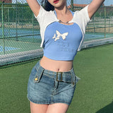 Two Piece Butterfly Embroidery Crop Top