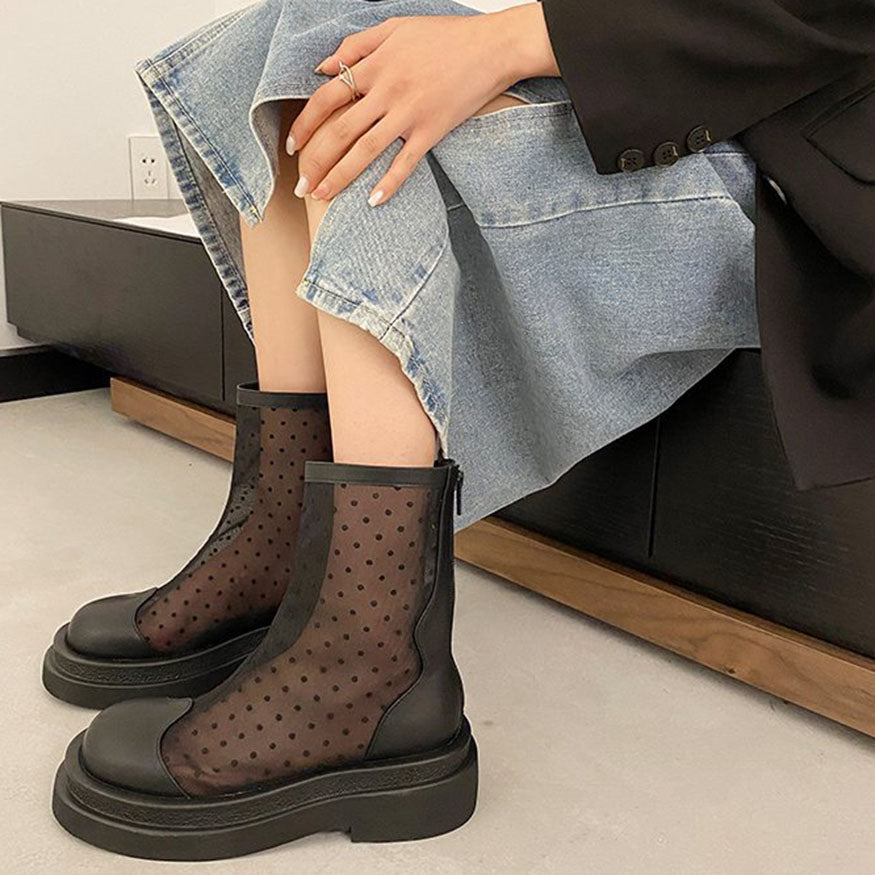 Mesh Patchwork Breathable Back Zip Summer Boots