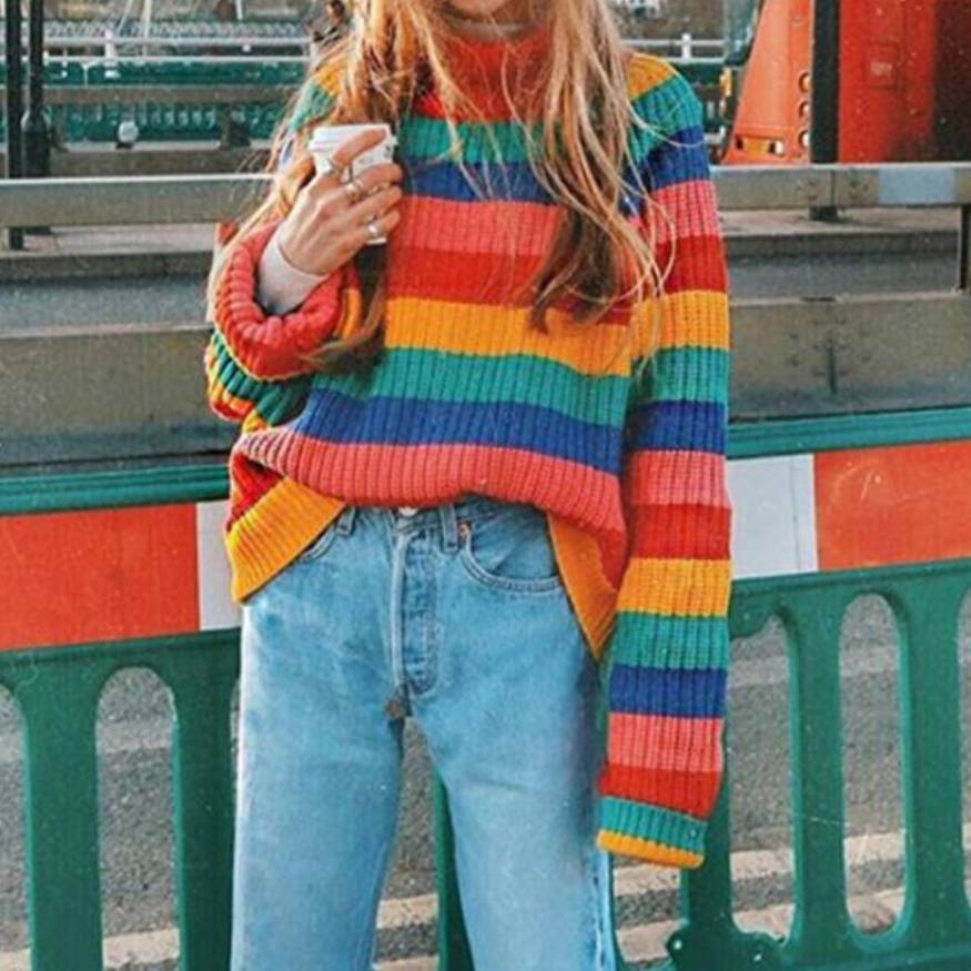 Colorful Striped Turtleneck Sweater