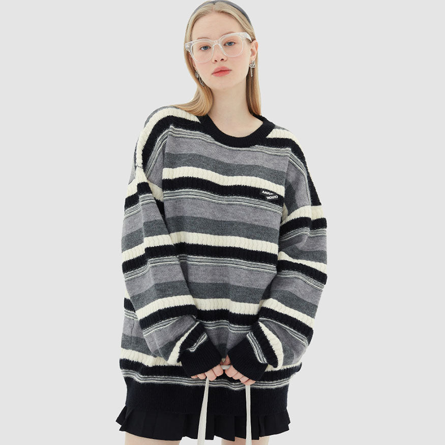 Contrast Color Striped Vintage Knit Sweater