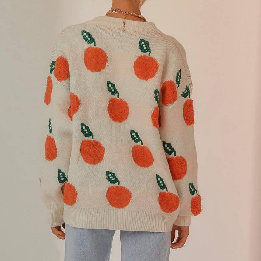 Cute Orange Pattern Knit Sweater