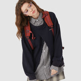 Faux Layered Checkered Collared Sweatshirt