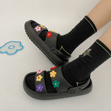 Bunte Blumen-Sandalen mit doppeltem Riemen