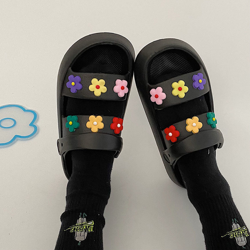 Bunte Blumen-Sandalen mit doppeltem Riemen