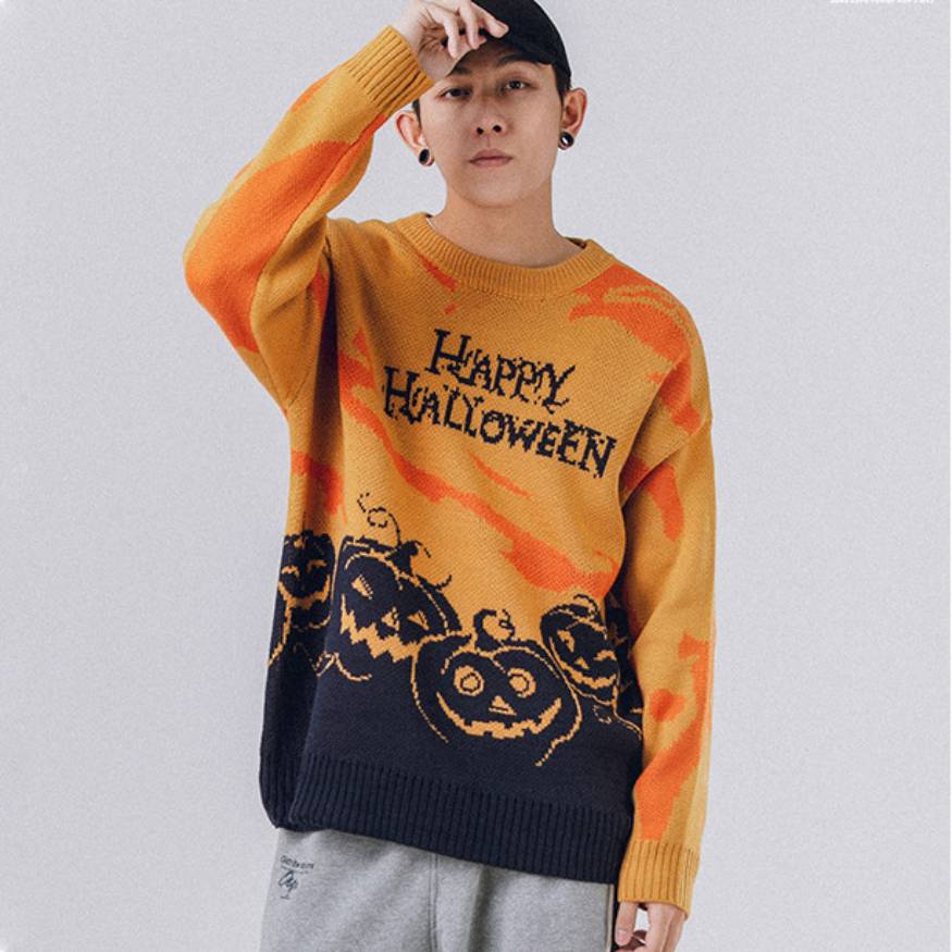 Happy Halloween Pumpkin Pattern Knit Sweater