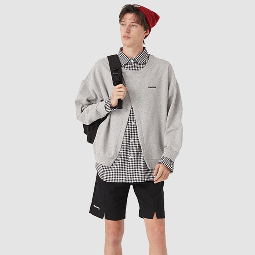 Faux Layered Checkered Collared Sweatshirt